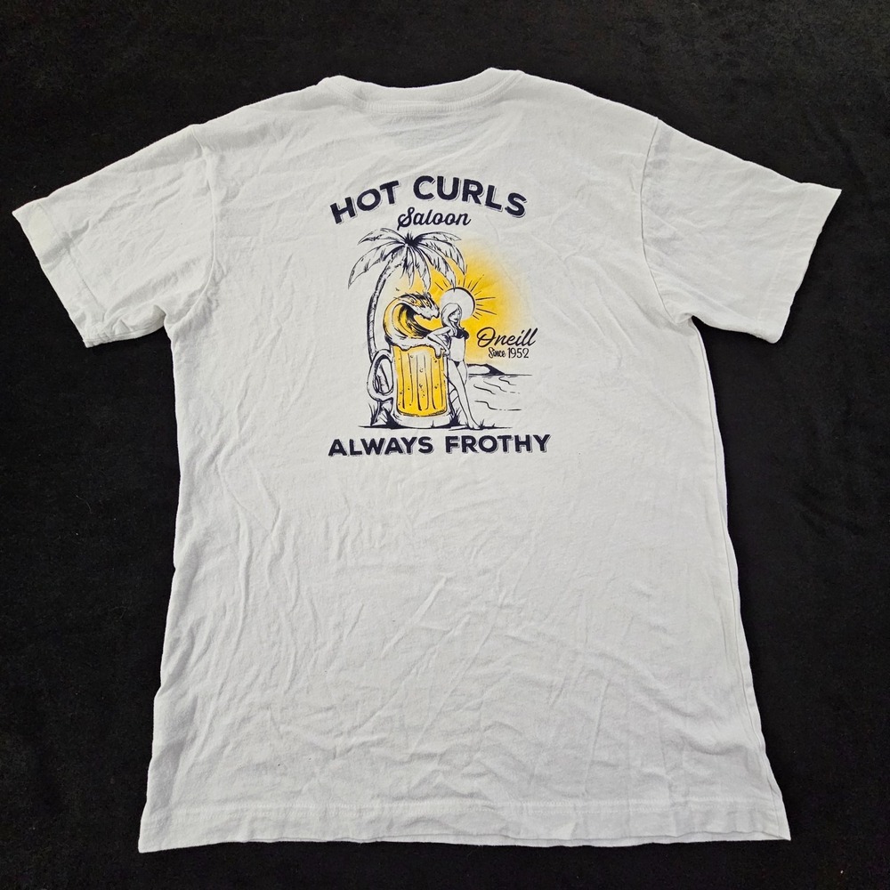 O'Neill Hot Curls Saloon Always Frothy White Short Sleeve Cotton T-Shirt Men's M